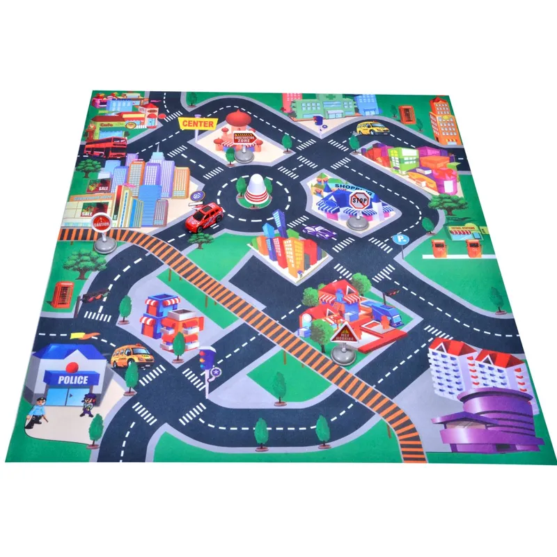 Covor de joacă pentru copii cu mașină de curse, 80x70 cm, multicolor