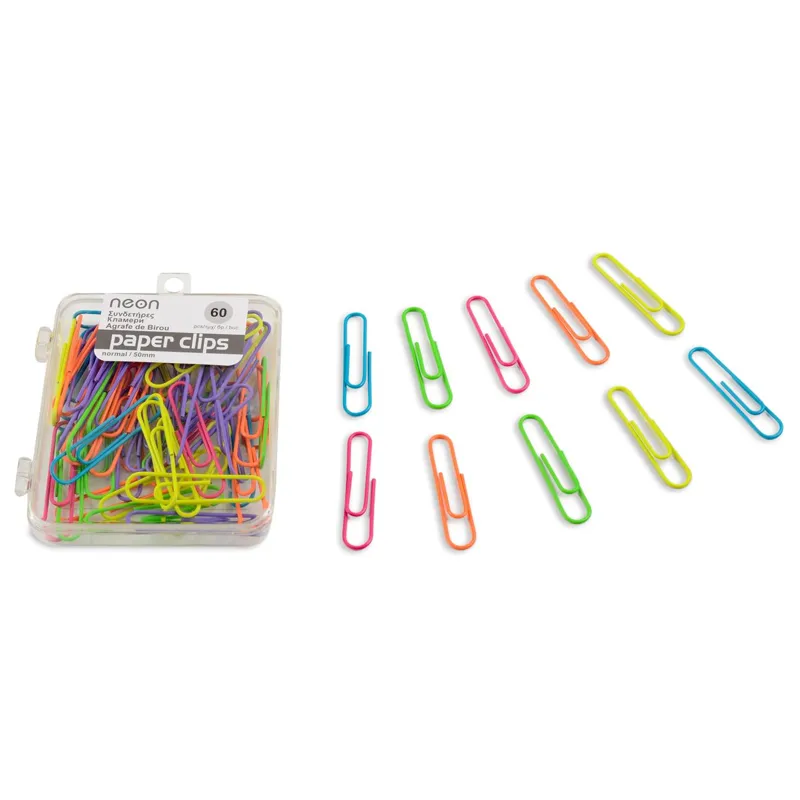 Agrafe metalice multicolore neon, 50 mm, set 60 bucăți