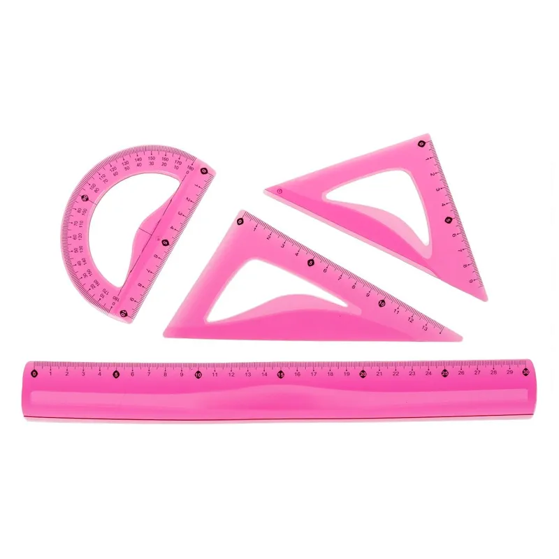 Set Geometrie cu Rigle Flexibile, 3 Piese, Roz