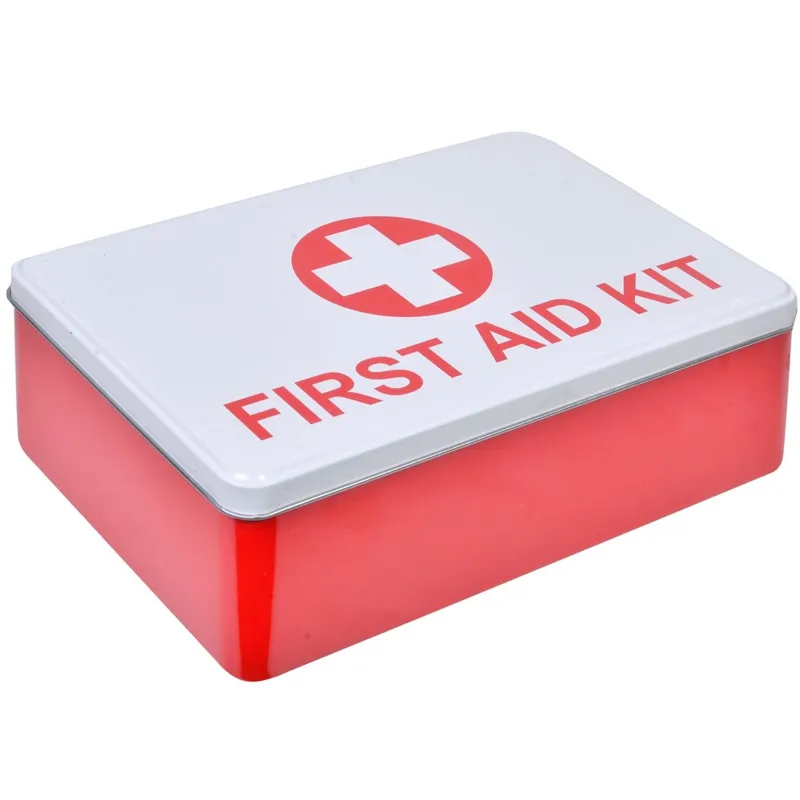 Cutie metalică pentru medicamente, 20x13x5 cm, roșu și alb