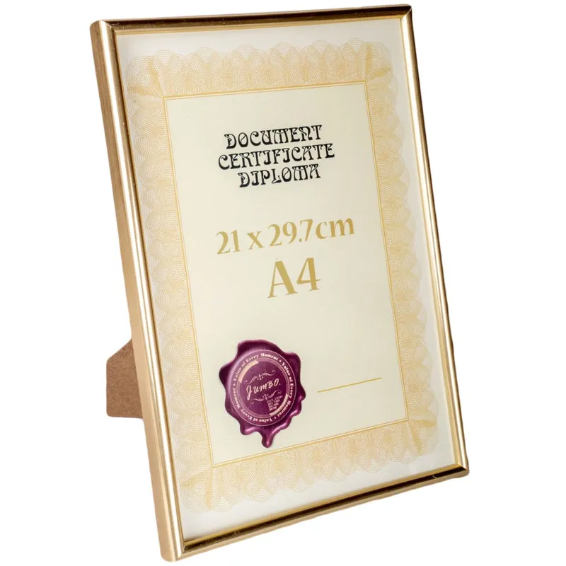 Ramă foto decorativă aurie metalică A4 pentru diplome și certificate