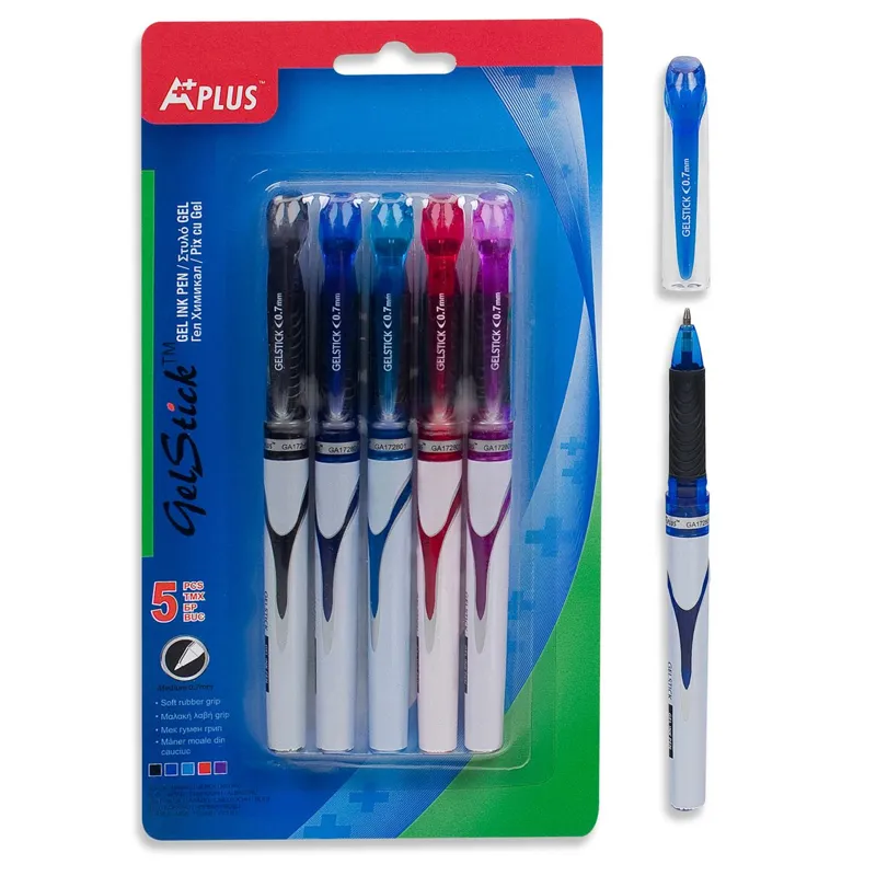 Set 5 Pixuri Gel cu Grip din Cauciuc, 0.7mm, Multicolor