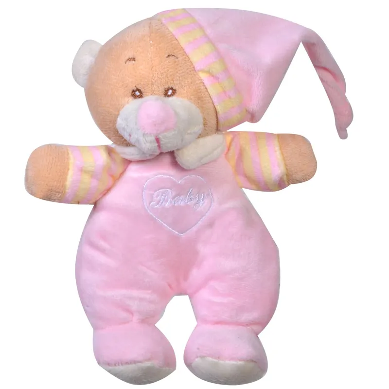 Ursulet de plus zornaitoare cu caciulita, Roz, 18 cm