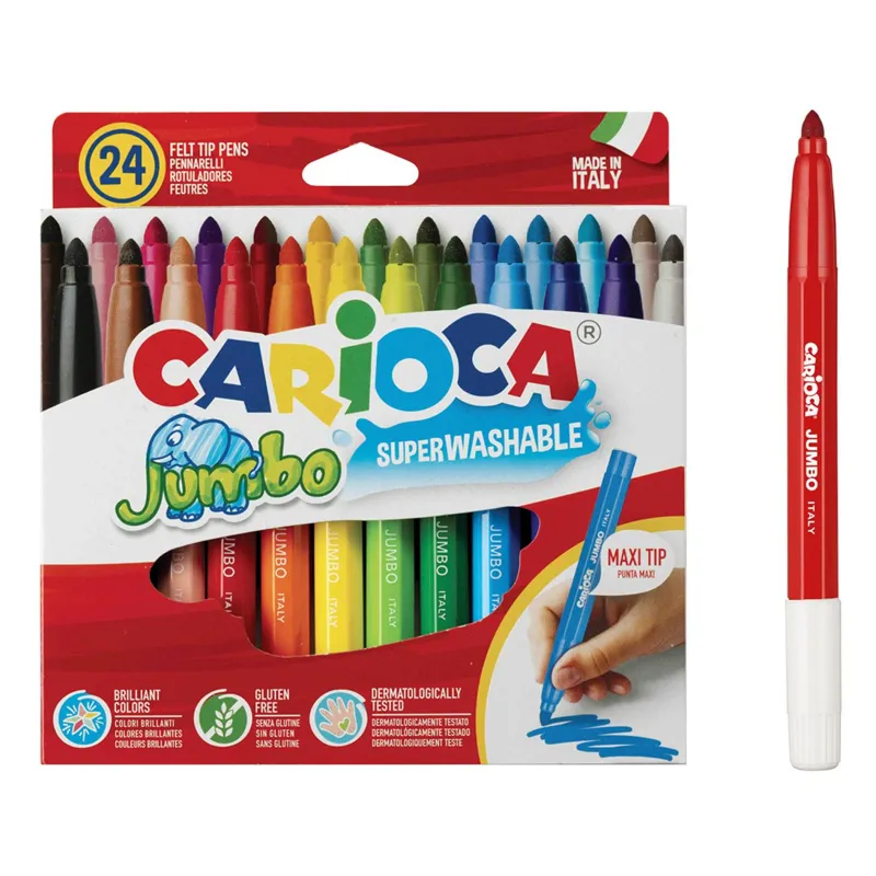 Set 24 Carioci Lavabile cu Vârf Gros pentru Copii, Culori Brillante