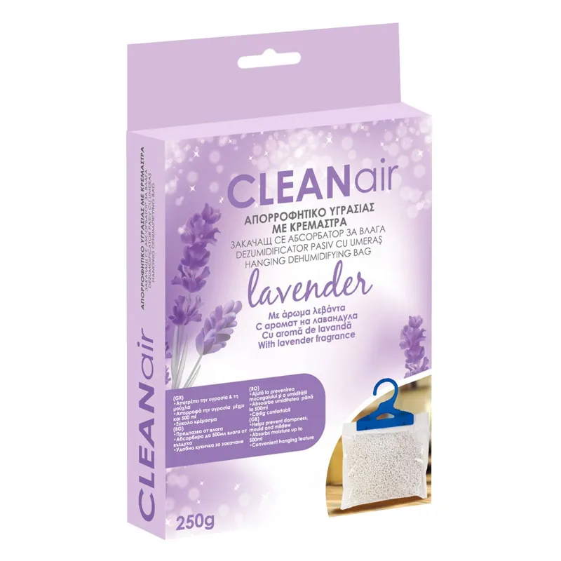 Săculeț Dezumidificator cu Umeraș, Aromă de Lavandă, 250g