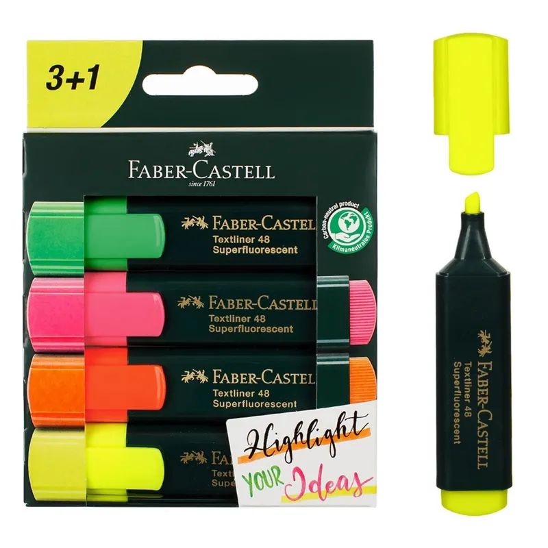 Set de 4 evidențiatoare reîncărcabile multicolor pentru studii