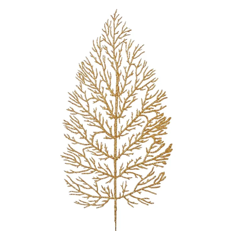 Ramură decorativă de Crăciun ferigă aurie 70cm, tulpină lungă