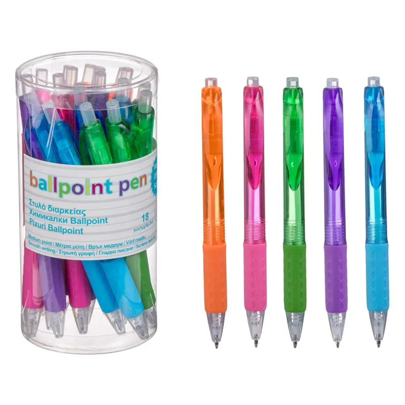 Set 18 Pixuri Ballpoint Multicolore cu Grip Texturat