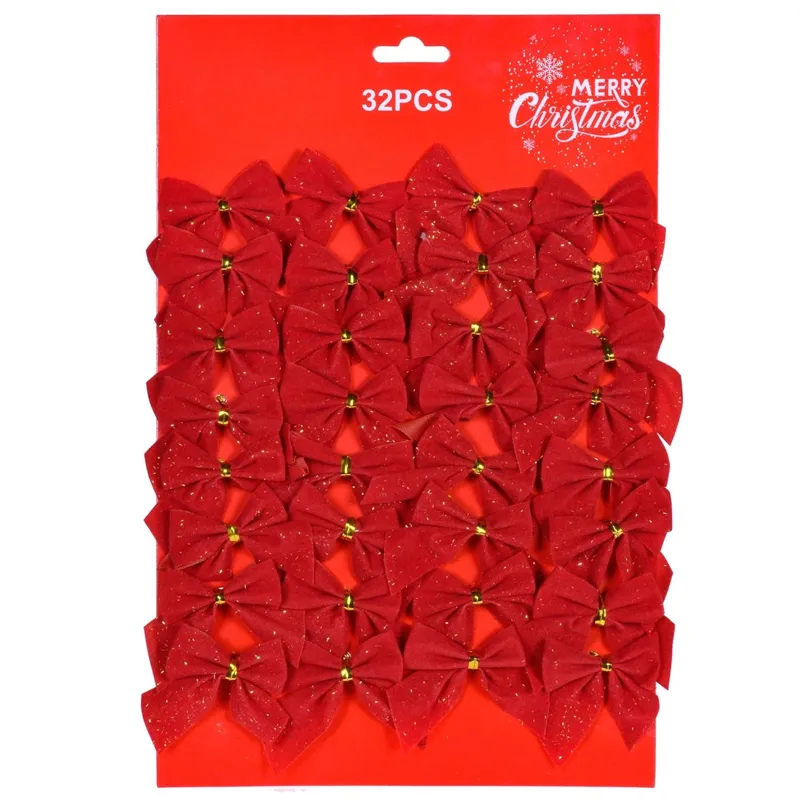 Set Fundite Decorative Craciun Rosii Catifelate 32 Bucăți