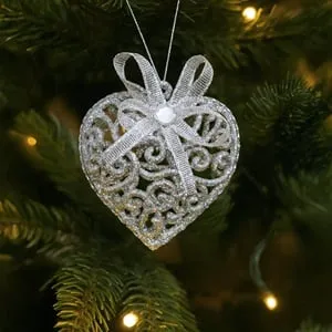 Ornamente de Craciun Inimi Argintii Glitter cu Formă de Inimă – poza 3