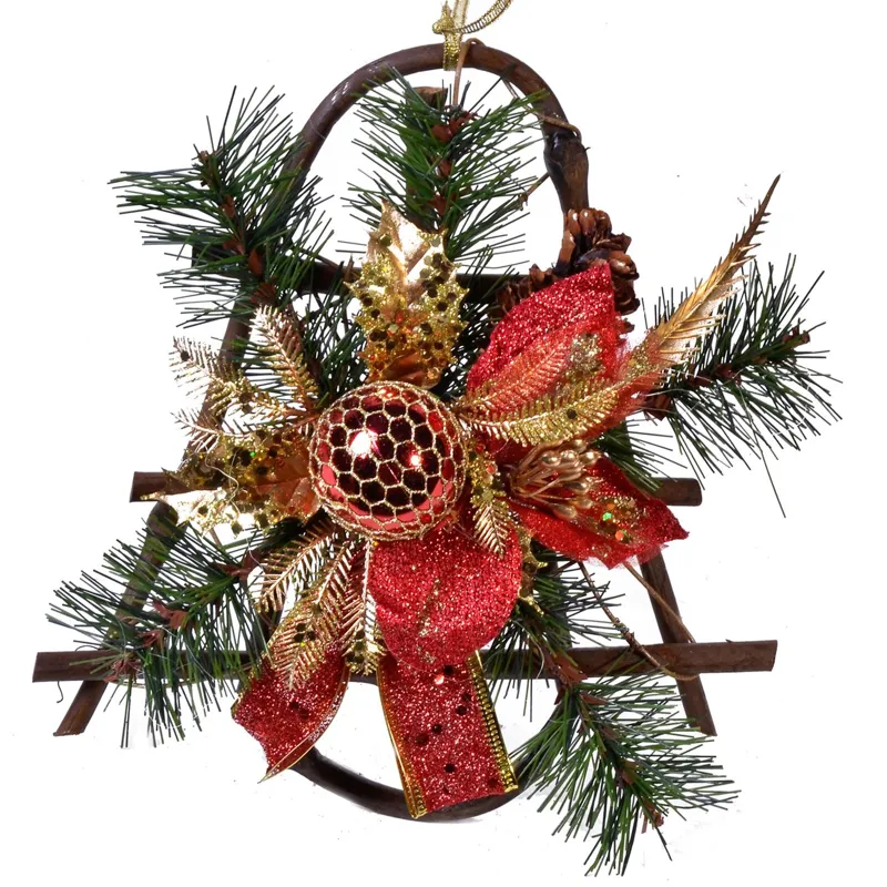 Clopot decorativ de Crăciun cu ramuri de pin și accente aurii