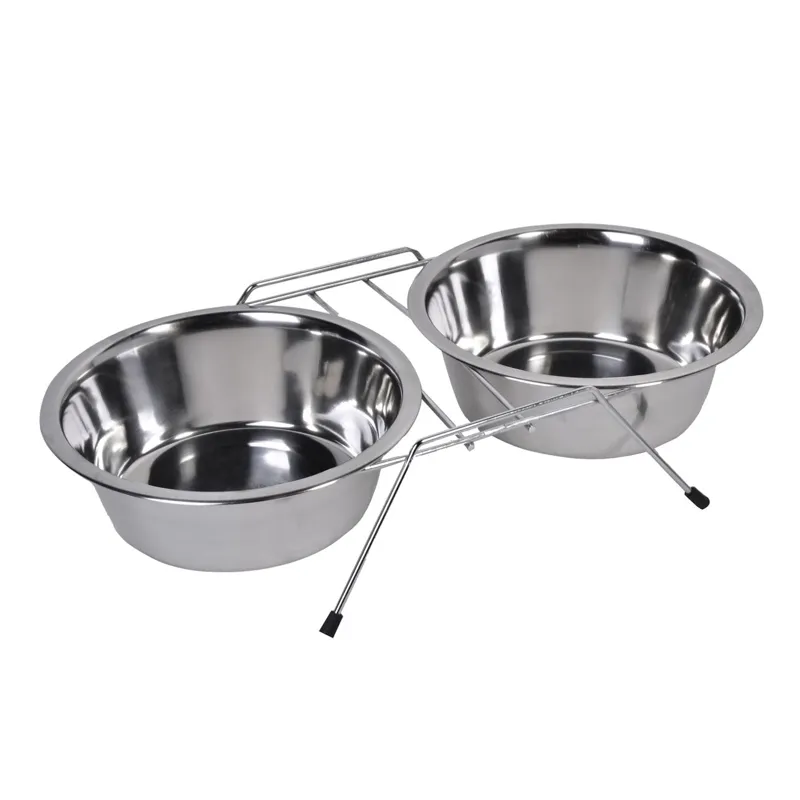 Set 2 Boluri Metalice pentru Animale cu Suport, 1.6L, Inox