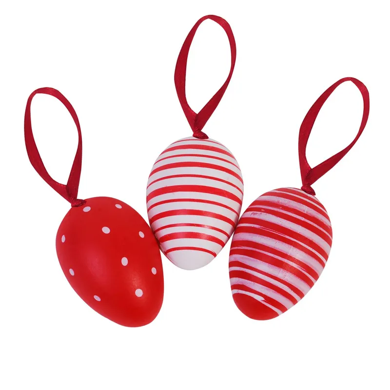 Ou de Paste din Plastic, Rosu si Alb, 6.5 cm, Set 6 buc