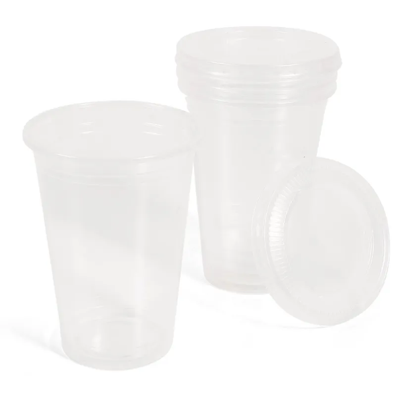 Set 25 pahare plastic transparente cu capac 350 ml pentru băuturi