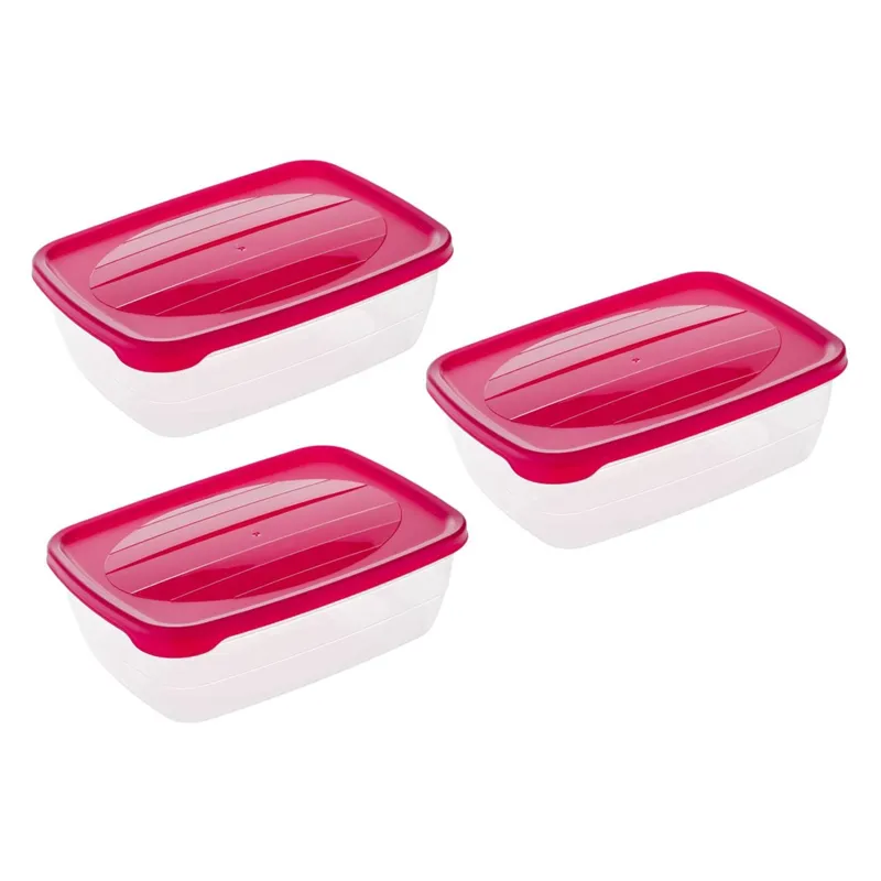 Set Caserole Plastic Transparente 3 Bucăți Cu Capac Fucsia