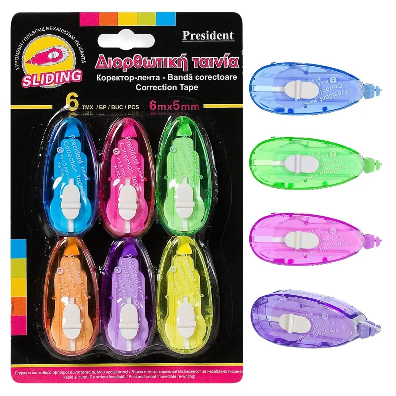 Set Mini Benzi Corectoare Colorate, 6 bucati, 6m x 5mm, Multicolor
