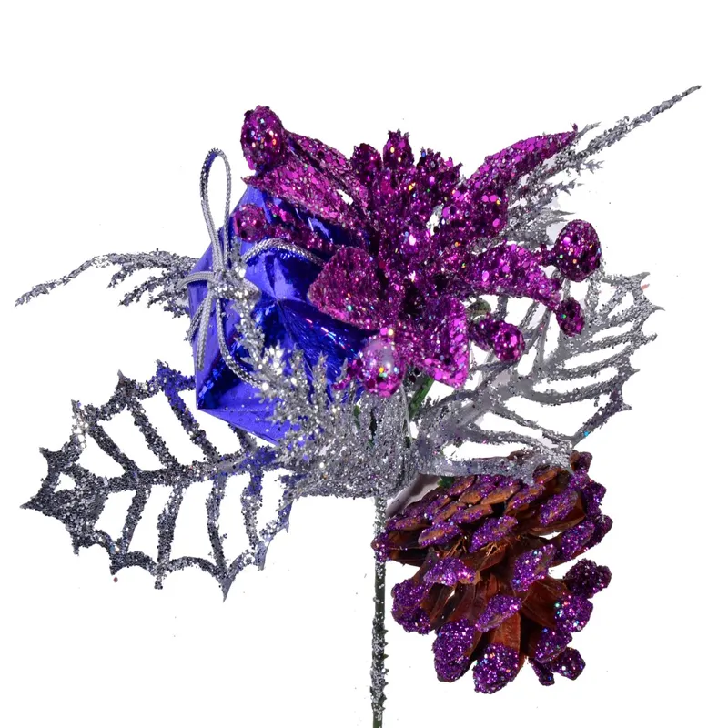 Ornament de Crăciun Crenguță Mov cu Glitter 18cm Decorativ