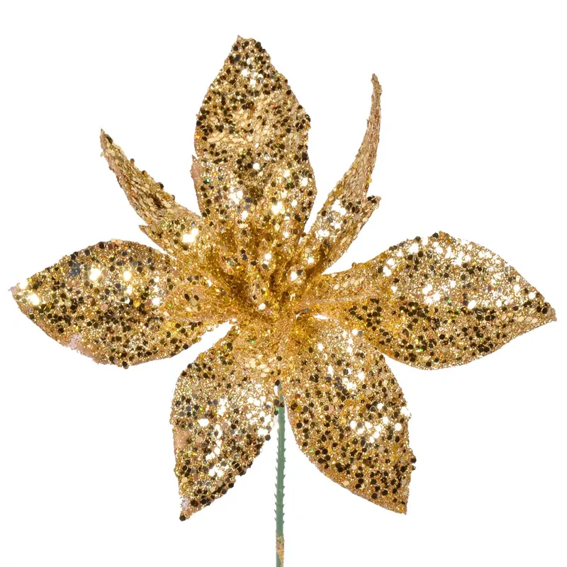 Floare decorativă Crăciun Auriu Glitter 17cm