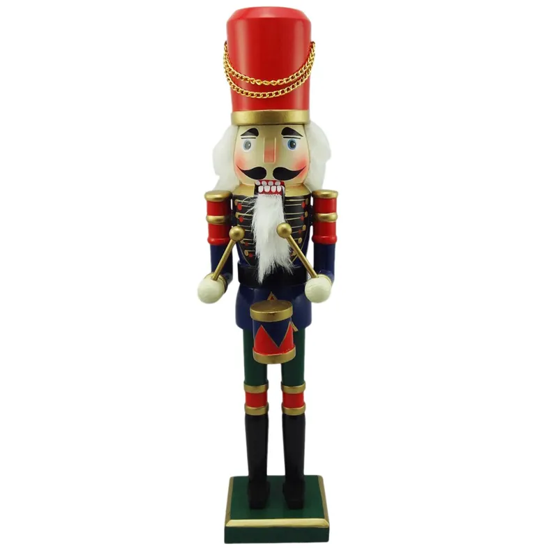Soldat Toboșar din Lemn, Decoratiune de Crăciun, Uniformă Albastră/Roșie, 38 cm