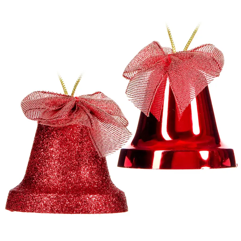 Set Ornamente Crăciun Clopote Glitter Roșii 6cm 4 Bucăți