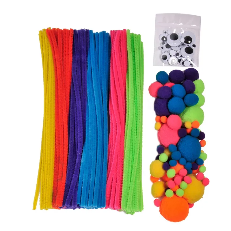 Set creativ cu sarme plusate, pomponi și ochi multicolor pentru artizanat