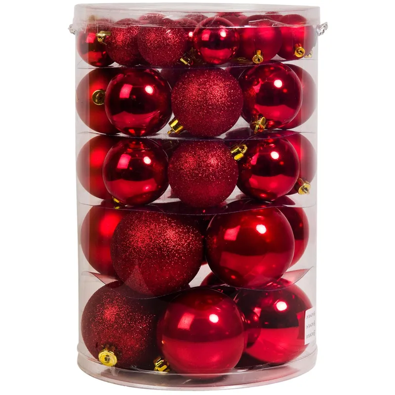 Set Globuri de Craciun Rosii Mat Stralucitoare Glitter