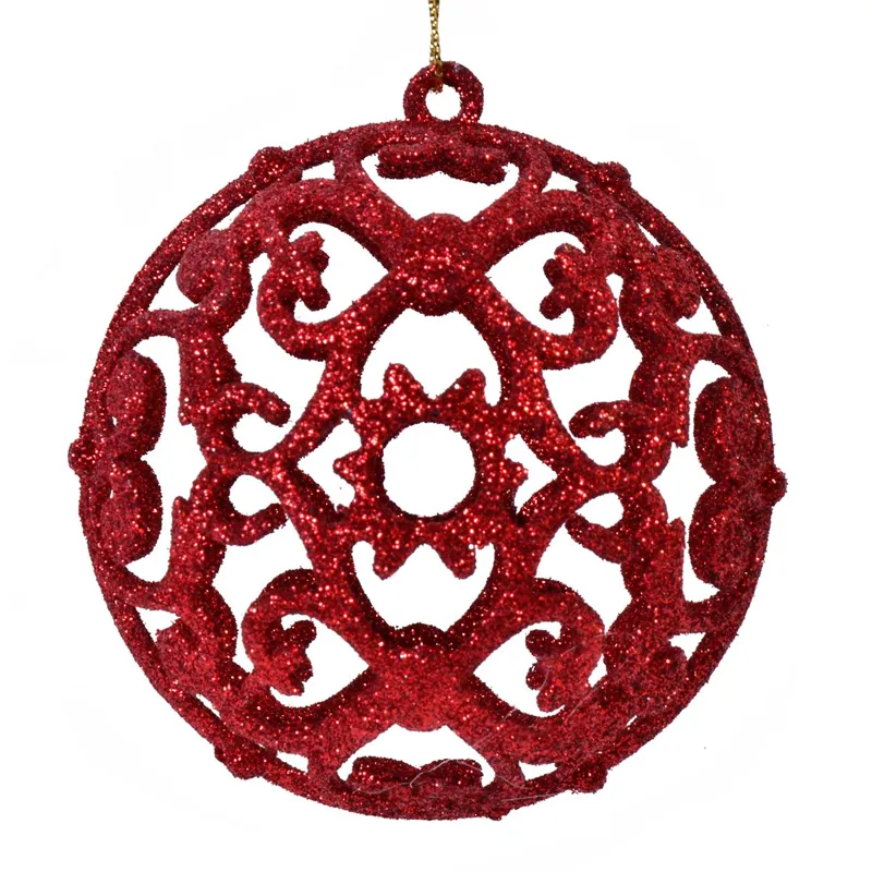Set 6 Globuri de Craciun Rosii Glitter Ø8cm pentru Decorațiuni