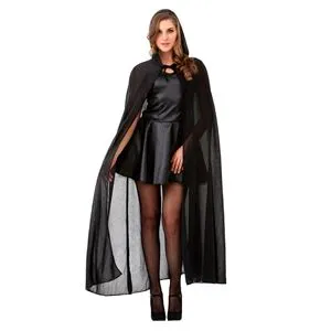 Capa de Halloween pentru femei, cu gluga si accente din glitter, One Size, Neagra