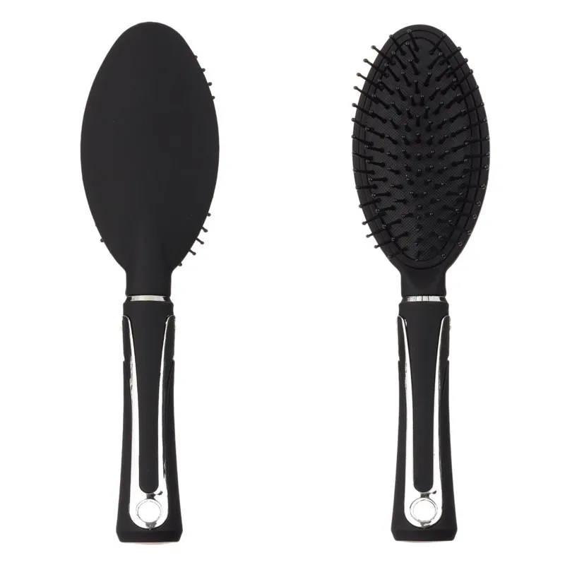 Perie ovală din plastic negru cu peri flexibili și mâner antiderapant