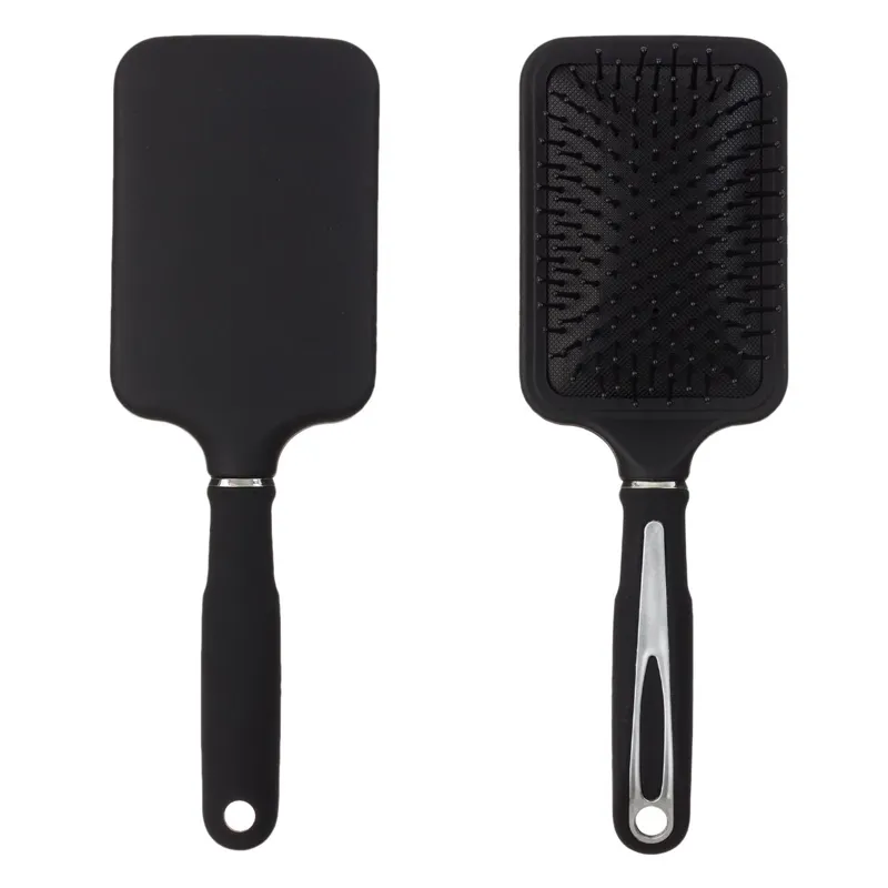 Perie de păr plată, pătrată, din plastic negru