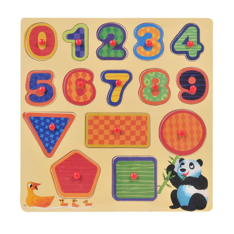Puzzle de Lemn Cifre și Forme, 15 Piese, 30x30 cm, Educativ