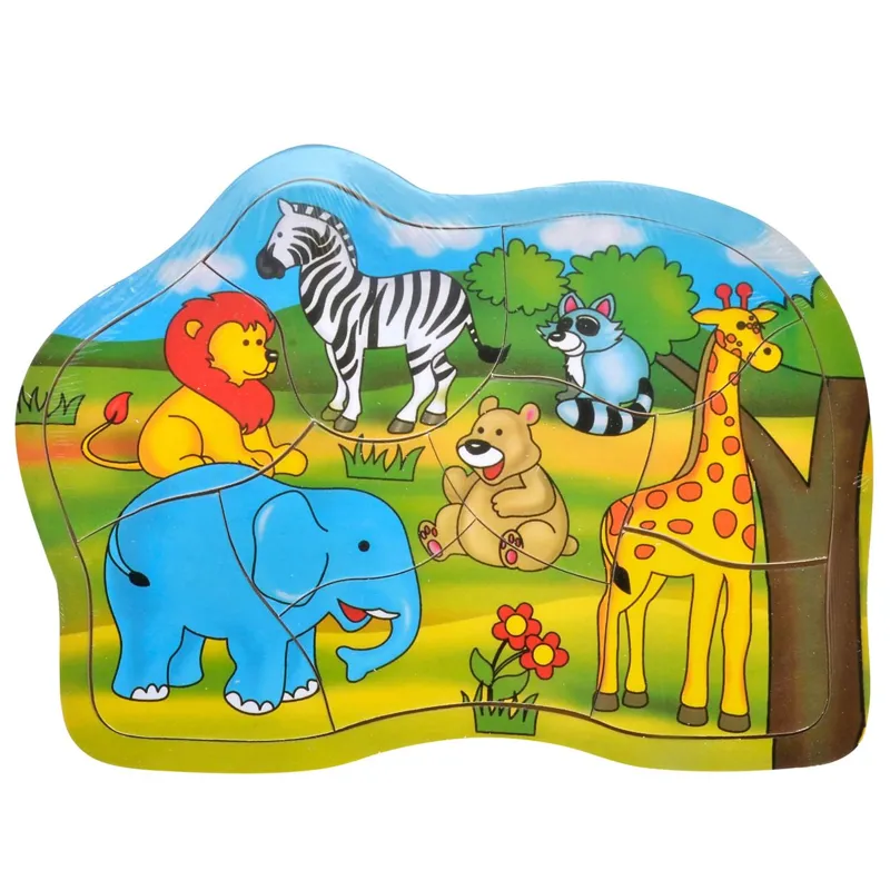 Puzzle din Lemn Animale Jungla, 9 Piese, 23x17 cm, Multicolor