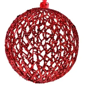 Glob de Crăciun Glitter Roșu din Plastic, 15cm