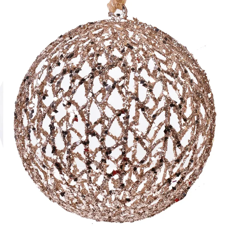Ornament Brad Crăciun Bej Glitter Diametru 15cm Plastic