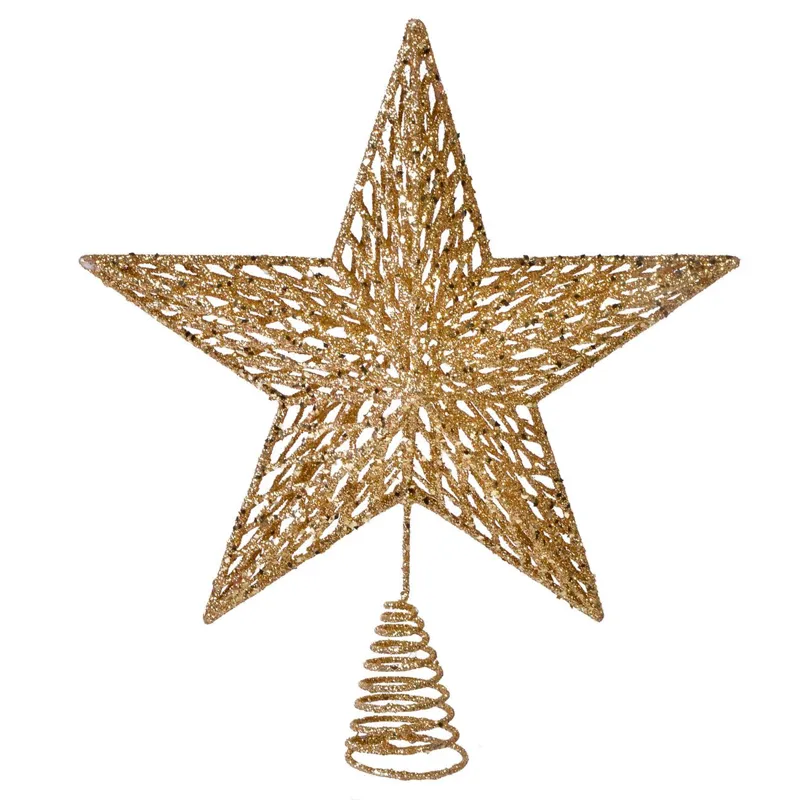 Vârf pentru brad, Stea 3D Aurie cu Glitter, 33 cm