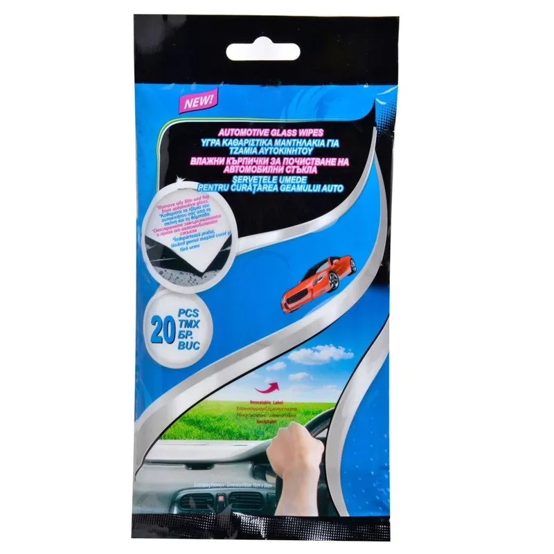 Servetele umede pentru curatarea geamurilor auto, 20 buc, 15x20 cm