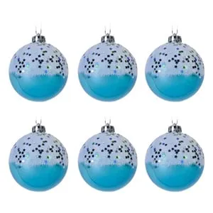 Set Globuri de Craciun Turcoaz Glitter Alb Stele Ø8cm - 6 buc