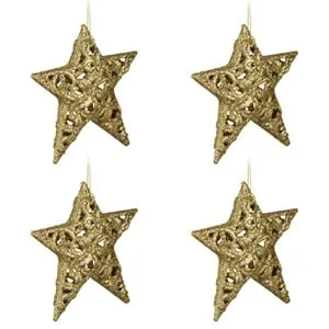 Set Ornamente Craciun Stele Aurii Glitter 10cm pentru Decorațiuni