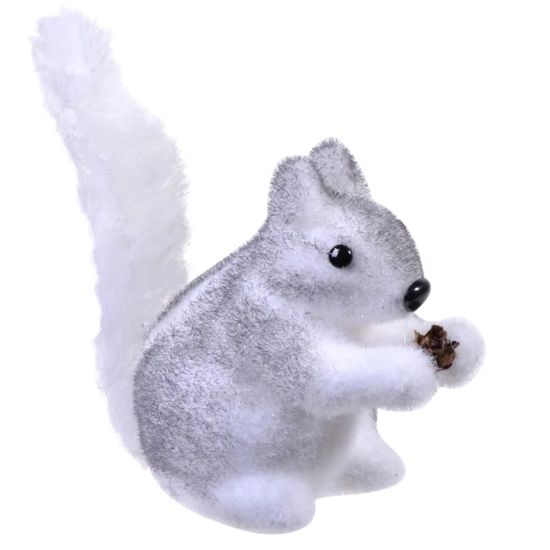 Figură Decorativă Crăciun Veveriță Alb Gri din Spumă 16 cm
