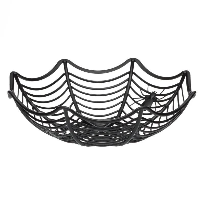 Bol din plastic pentru decoratiuni Halloween, model panza de paianjen, Ø28x8cm, Negru si Portocaliu
