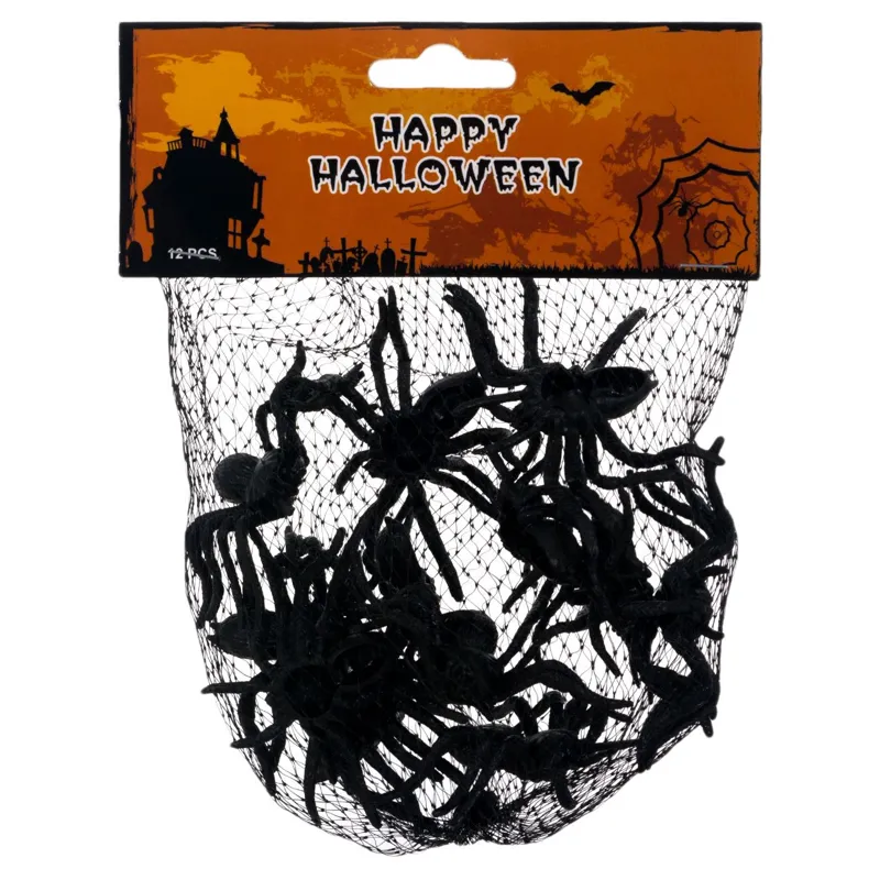 Păianjeni decorativi Halloween, 12 buc, Negru, 5 cm – poza 2