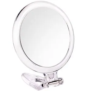 Oglindă de buzunar rotundă, transparentă, cu mâner pliabil, 10 cm