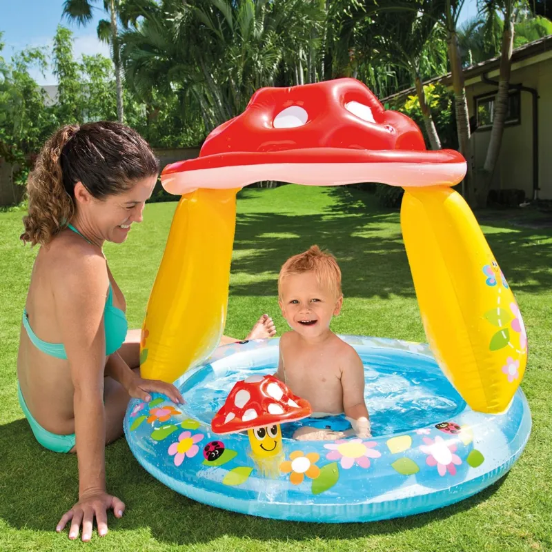 Piscina gonflabila acoperita pentru copii, forma de ciuperca, Ø102x88 cm, albastra