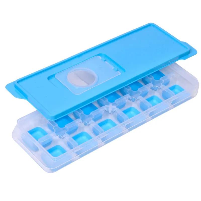 Forma pentru cuburi de gheata cu capac, 12 compartimente, albastru transparent