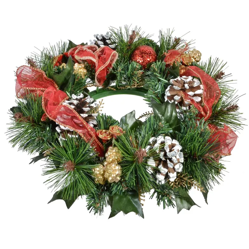Inel Decorativ de Crăciun 30cm cu Conuri Bile și Panglică Multicolor