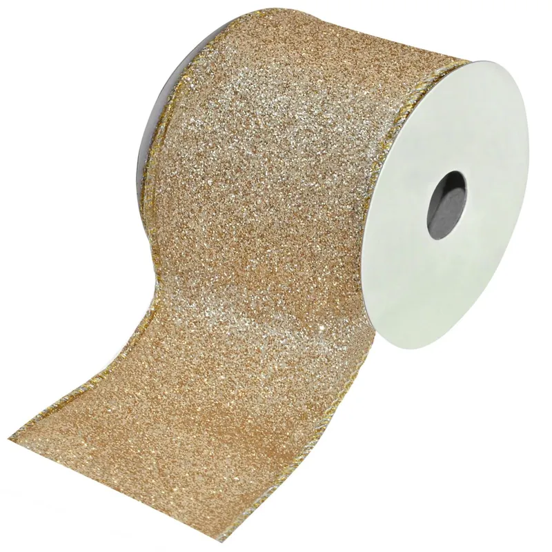 Panglică Decorativă Glitter Bej Sampanie pentru Brad de Craciun