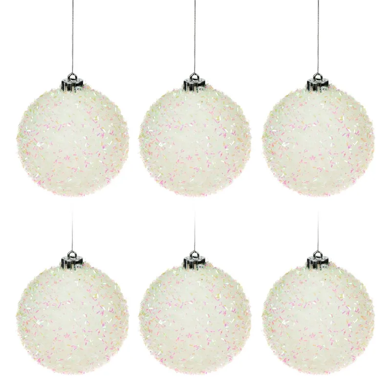 Set Globuri de Craciun Albe cu Tinsel - 6 bucăți pentru decor – poza 2