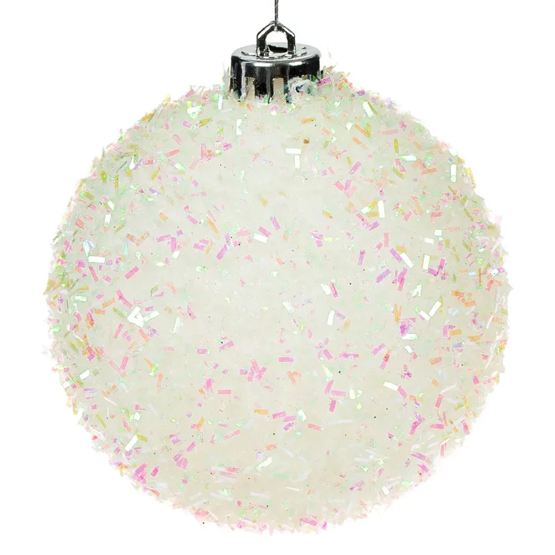 Set Globuri de Craciun Albe cu Tinsel - 6 bucăți pentru decor – poza 3