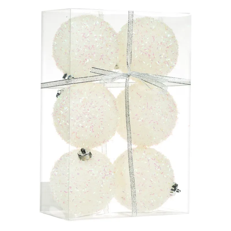 Set Globuri de Craciun Albe cu Tinsel - 6 bucăți pentru decor – poza 4