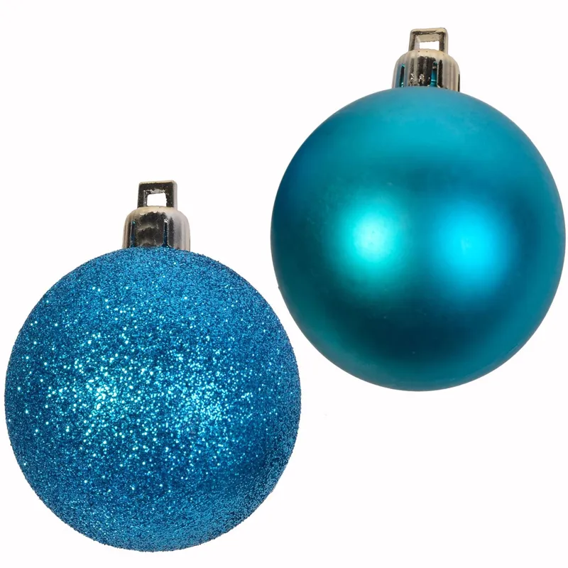Set Globuri de Crăciun Turcoaz Glitter Mat 5cm - 12 Bucăți